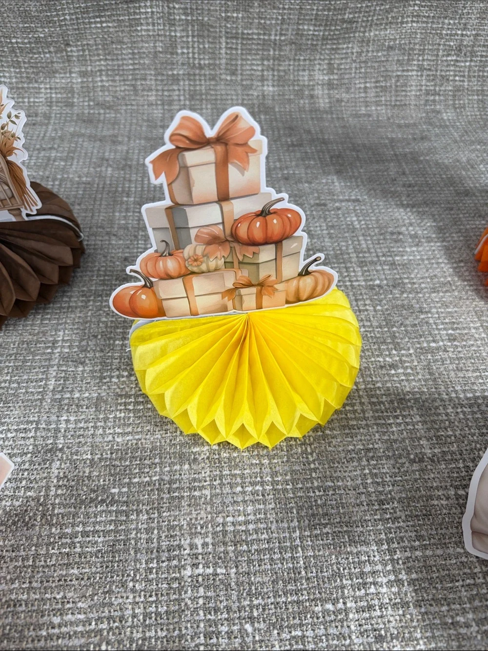 Fall Pumpkin Honeycomb Table Decorations - Orange & Yellow baby shower fall